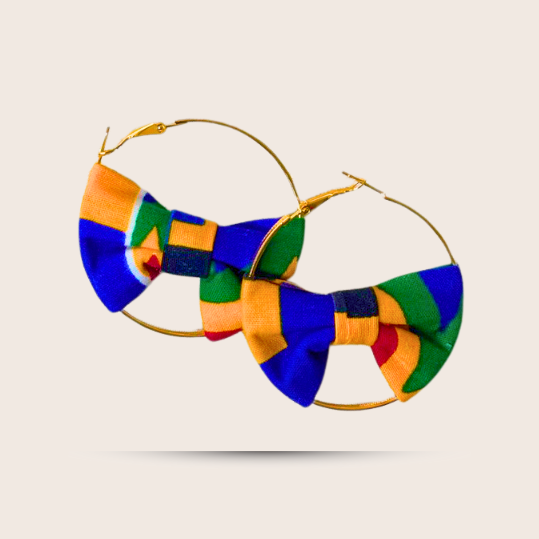 Boucles d'oreilles customisés en tissu wax avec motif Kente