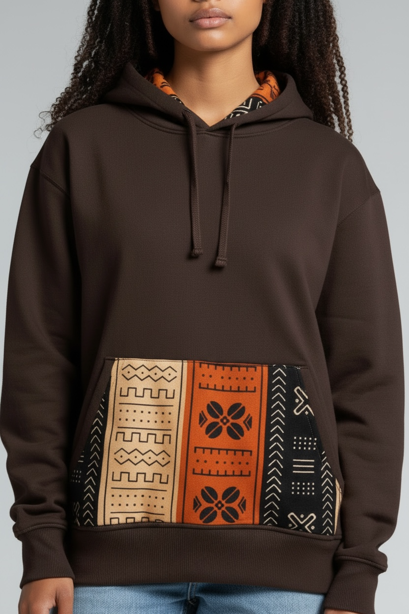 Sweat avec capuche customisé en wax | Bogolan orange