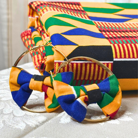 Boucles d'oreilles customisés en tissu wax avec motif Kente