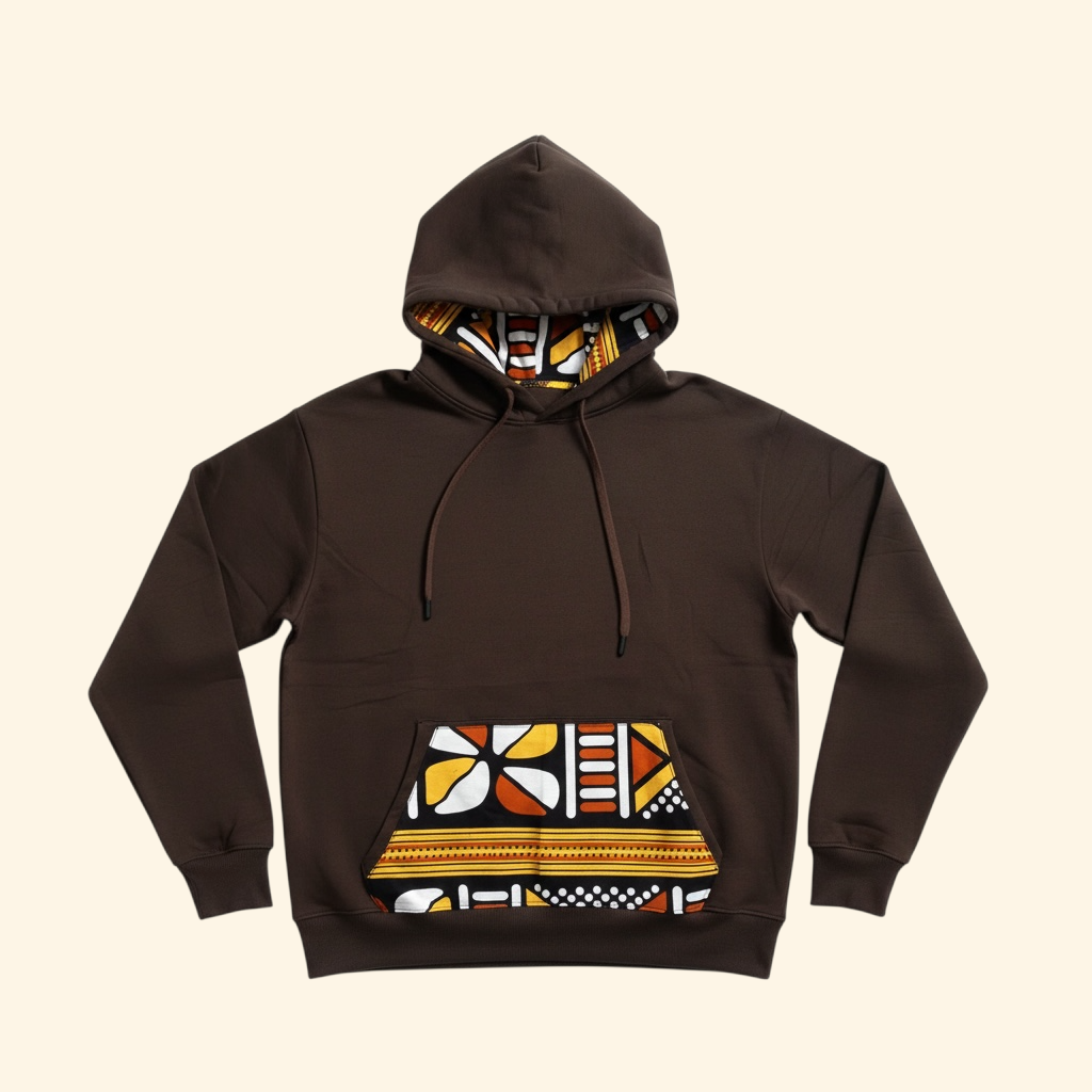 Sweat avec capuche customisé en wax | Bogolan orange