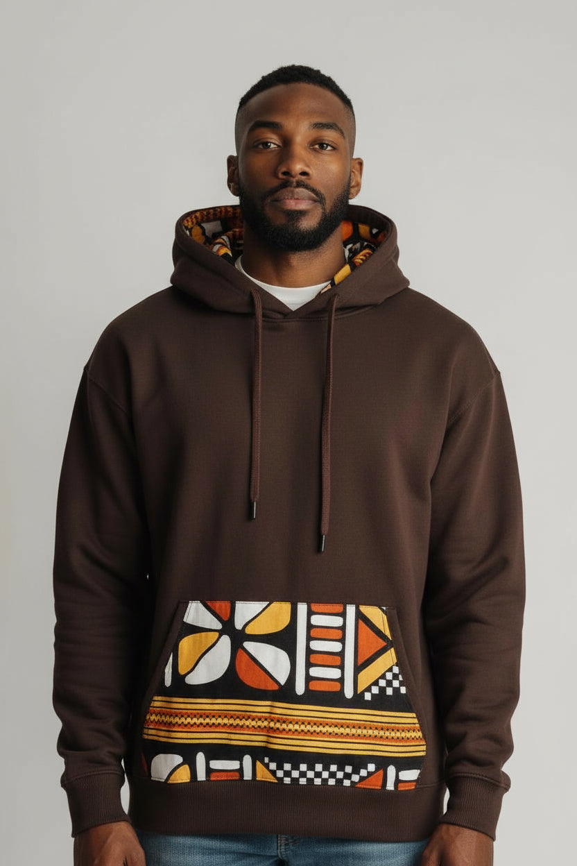 Sweat avec capuche customisé en wax | Bogolan orange