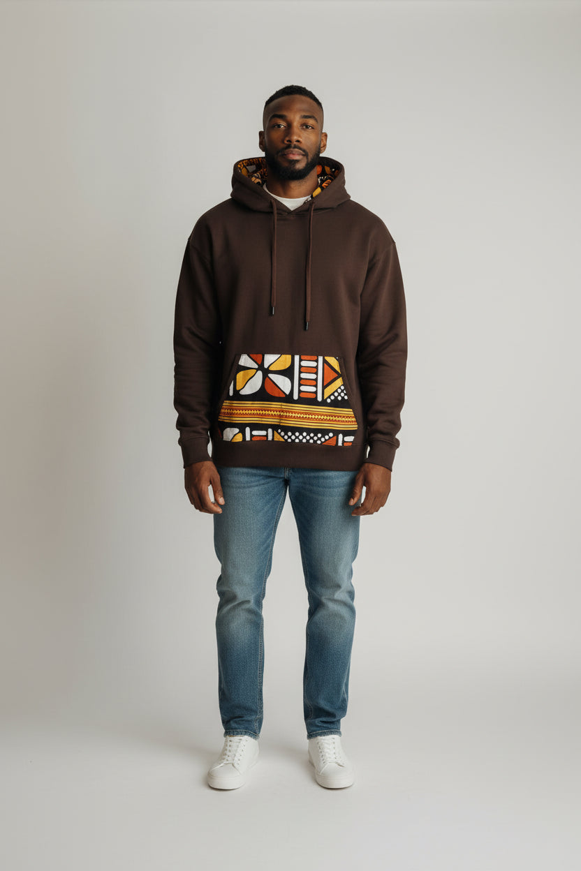 Sweat avec capuche customisé en wax | Bogolan orange